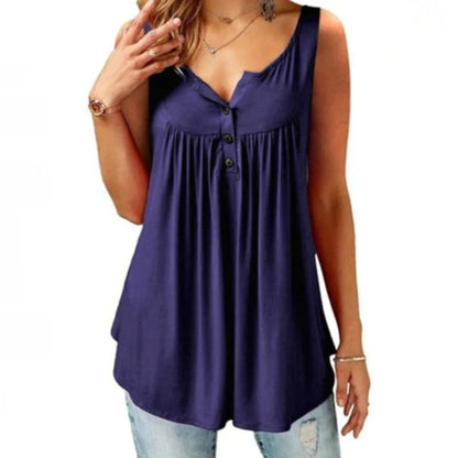 Comfy Loose Button Sleeveless Tank Top For Women