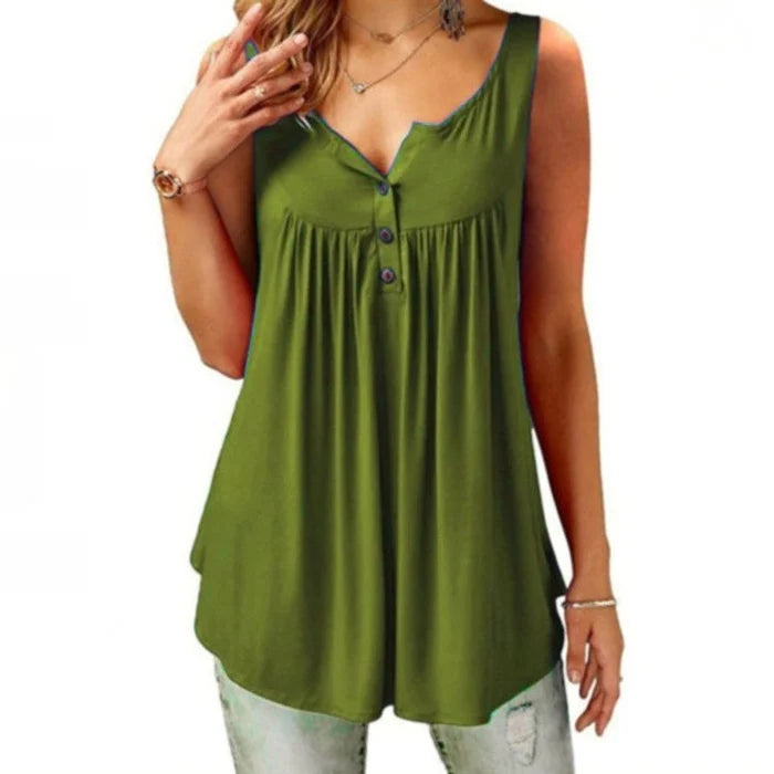 Comfy Loose Button Sleeveless Tank Top For Women