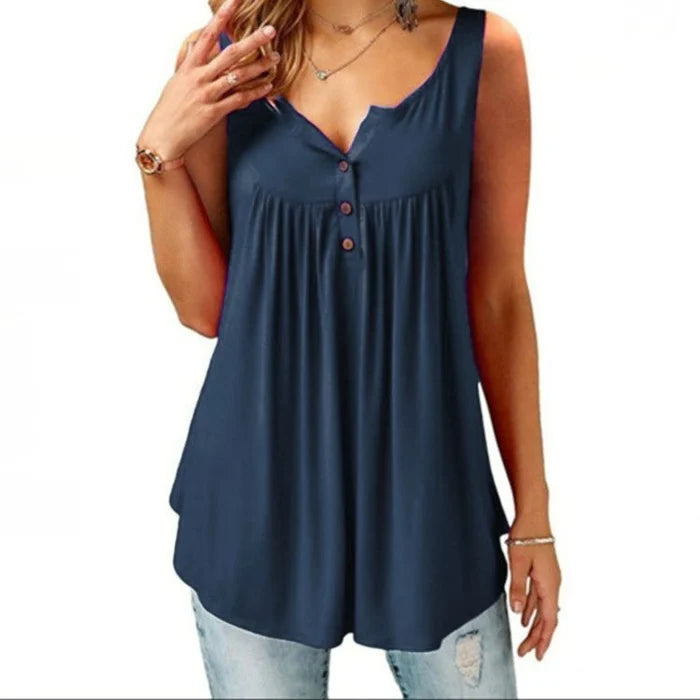 Comfy Loose Button Sleeveless Tank Top For Women